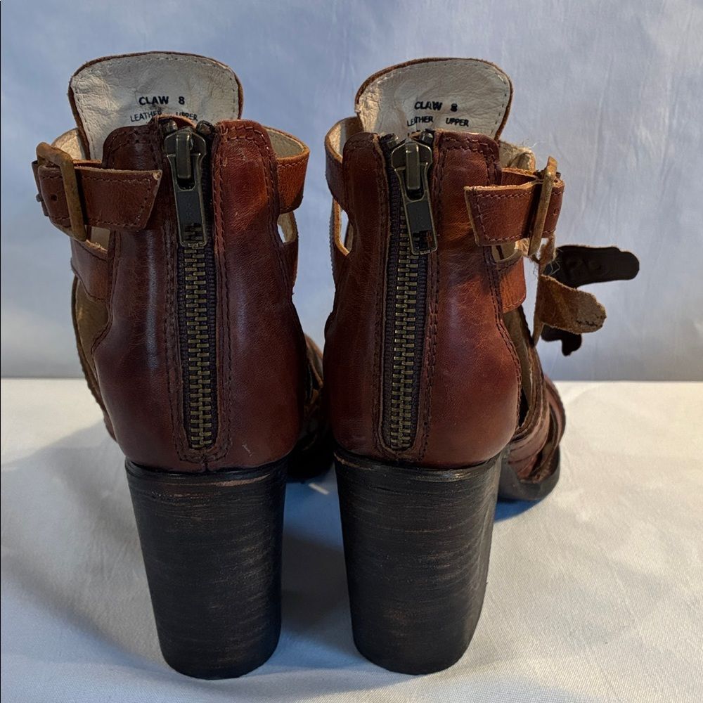 NWT Freebird by Steven Claw strappy block heel distressed brown leather sandals - Picture 5 of 15